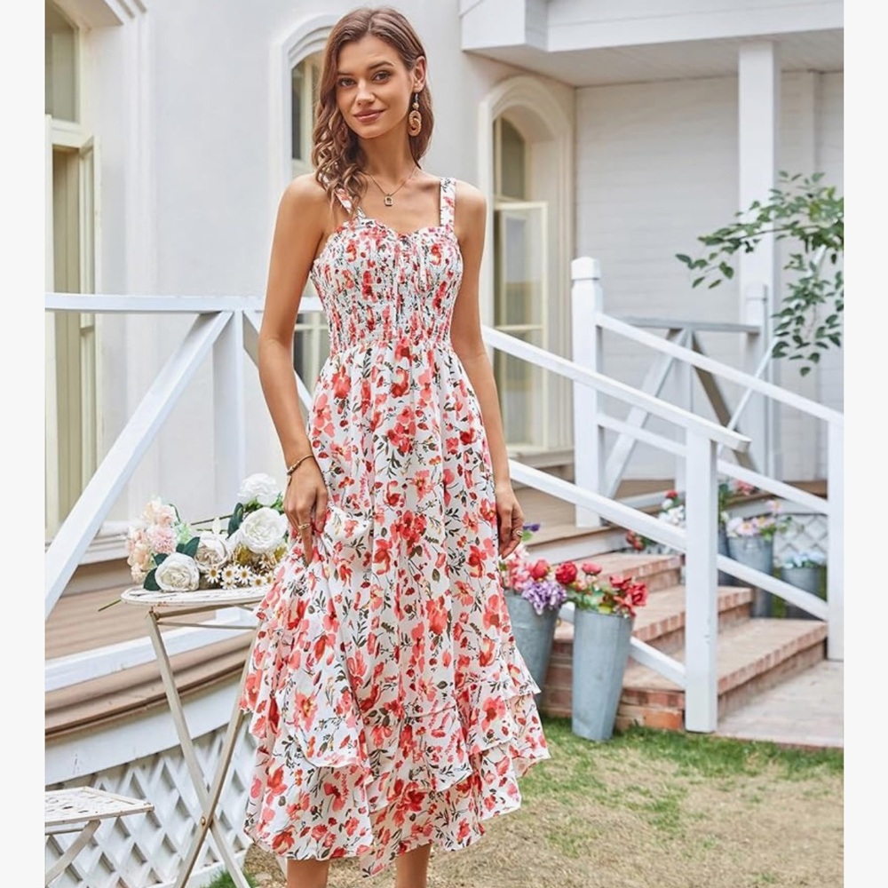 Grace Karin red floral boho maxi flowy sundress size M dress - Picture 6 of 14